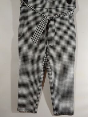 Counterparts Gingham Tie-Waist Cropped Stretchy Pants Black & White Size 12